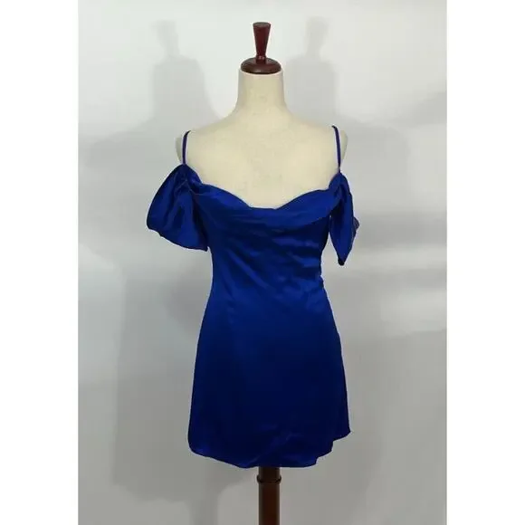 LA SEMAINE Paris Sz 34 2 Blue Silk Blend Off Shoulder Mini Dress NWT - Picture 8 of 10